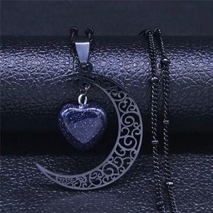 Black Crescent Moon Heart Necklace